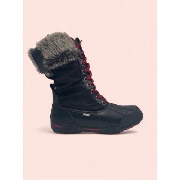 Pajar Black NWT Canada Women Boots Size 7.5 Red Laces Waterproof Faux Fur #snow - Picture 3 of 4